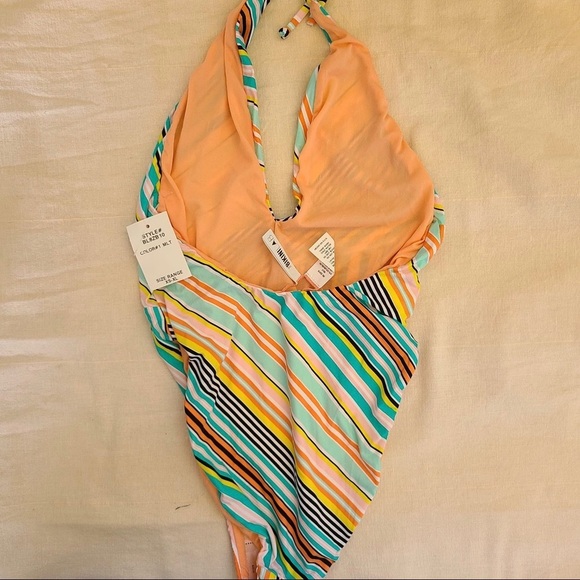 NEW The Bikini Lab Striped One Piece Swimsuit Medium Blue 70s - Picture 4 of 6